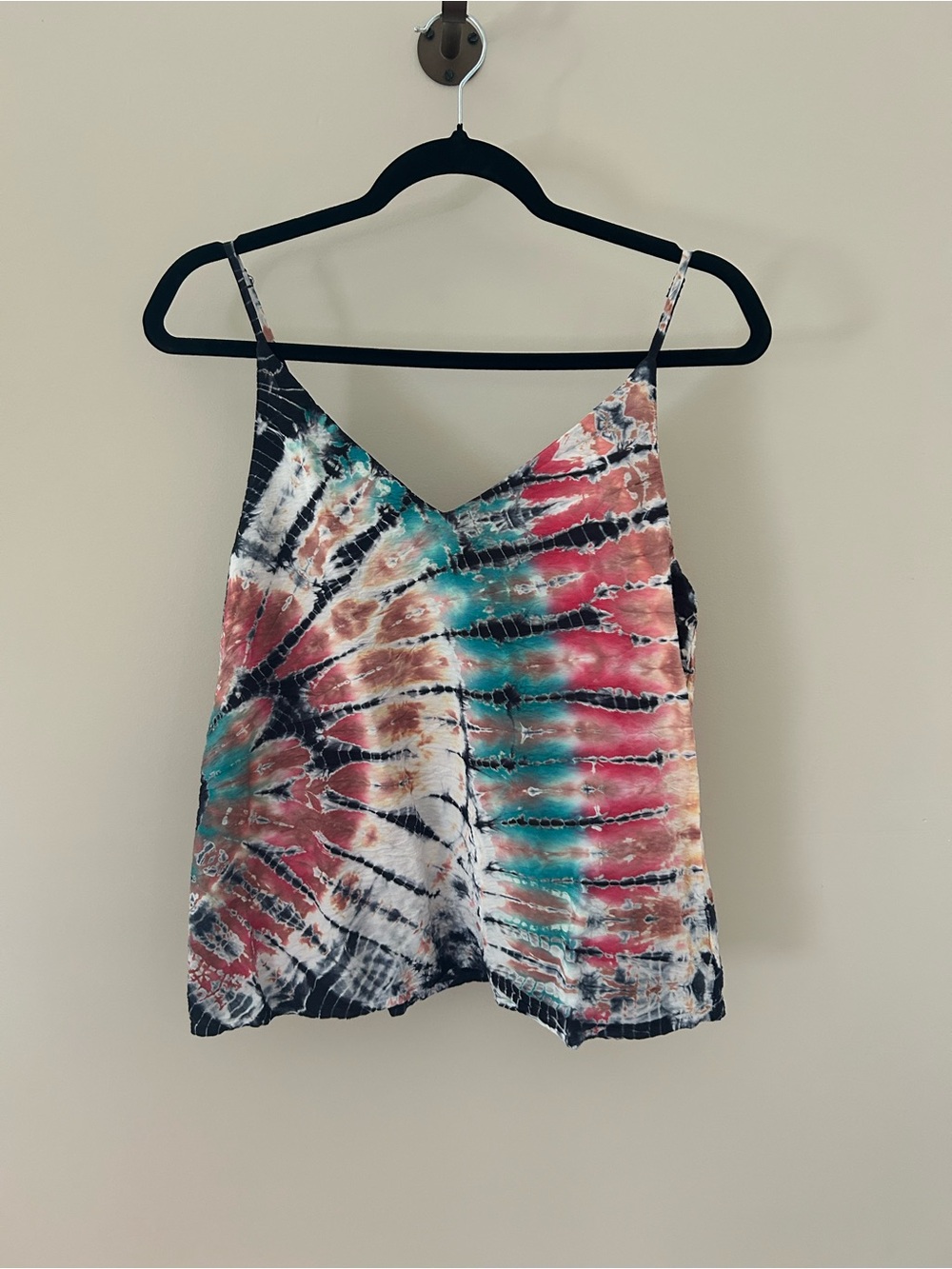 Tie-Dye V-Neck Spaghetti Strap Tank Top - Multicolor